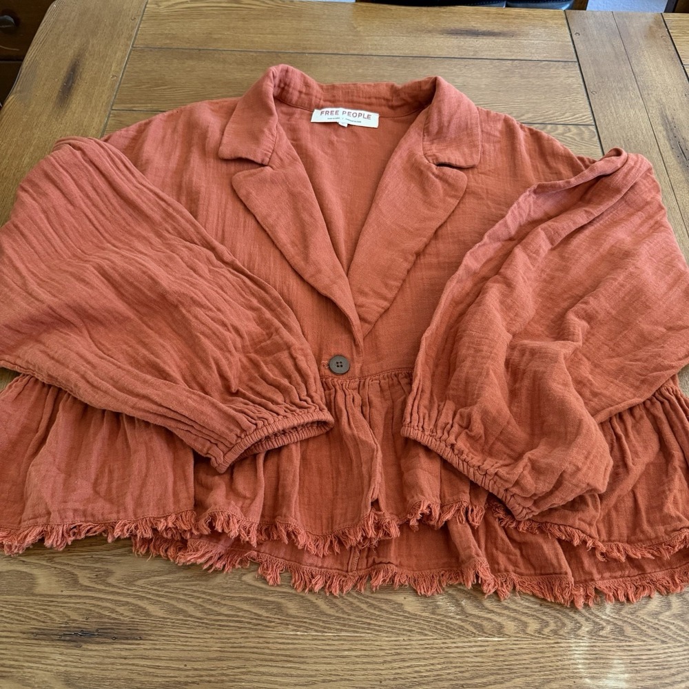 Free People Lyra Tiered Bed Jacket Gauzey Rust Orange Boho Oversized XL - Picture 11 of 14